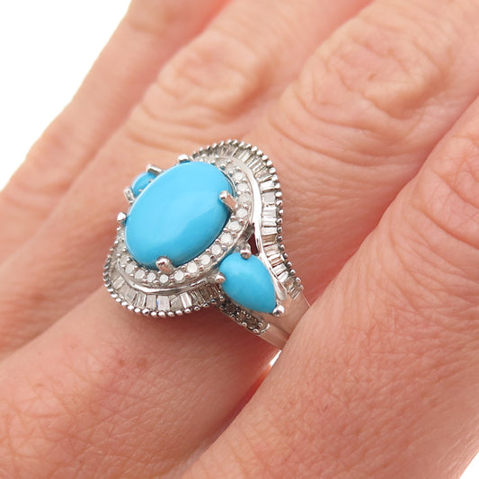 D'Joy 925 Sterling Silver Real Diamond & Turquoise Ring Size 8