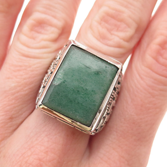 925 Sterling Silver Vintage Mexico Real Aventurine Oxidized Ring Size 8.25