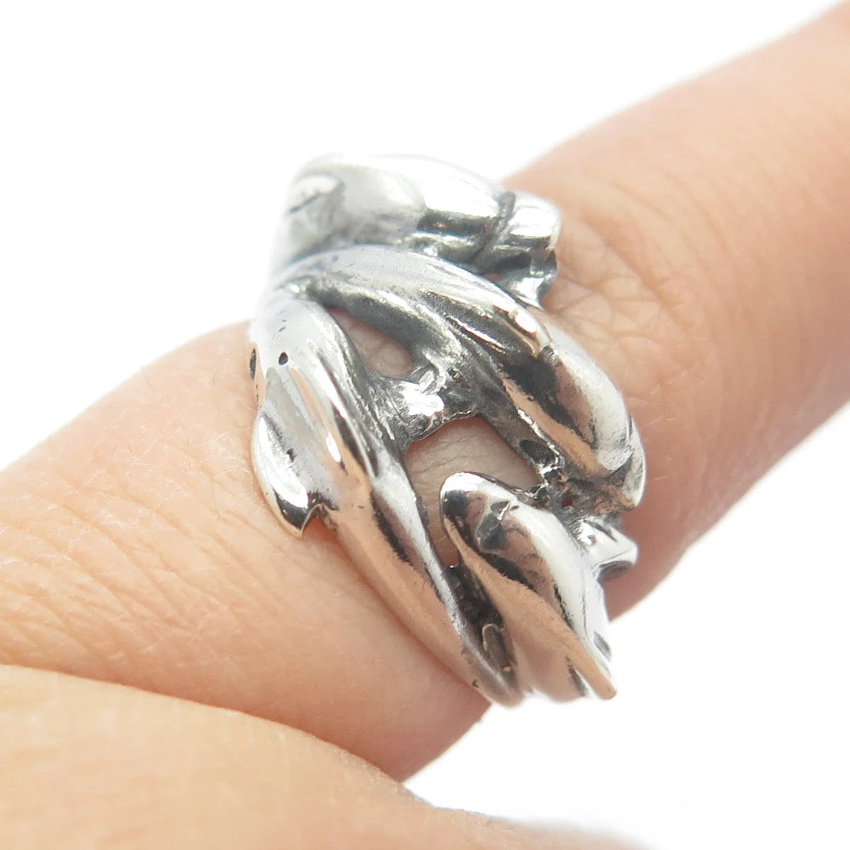 925 Sterling Silver Vintage Friendly Dolphin Ring Size 4.25