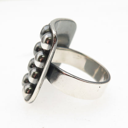 925 Sterling Silver Vintage Modernist Beaded Oxidized Ring Size 9