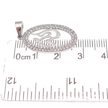 925 Sterling Silver Round-Cut C Z Allah Arabic Script Charm Pendant