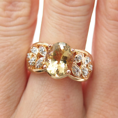 ROSS SIMONS 925 Sterling Silver Gold Plated Real Diamond & Citrine Ring Size 7.5