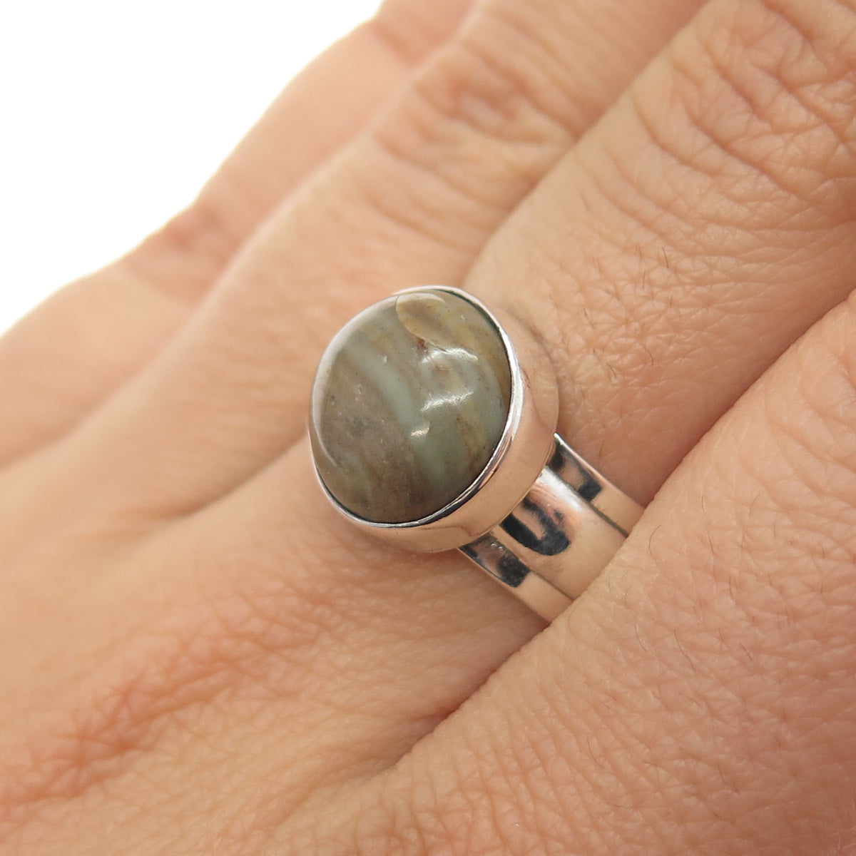925 Sterling Silver Vintage Real Jasper Modernist Ring Size 8