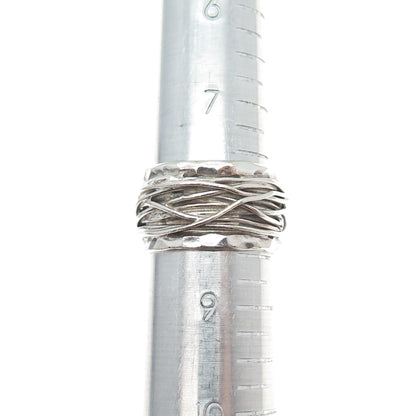 925 Sterling Silver Vintage Modernist Hammered Roped Oxidized Ring Size 8.5