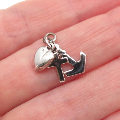 925 Sterling Silver Vintage Heart Cross Anchor Mini Charm Pendant