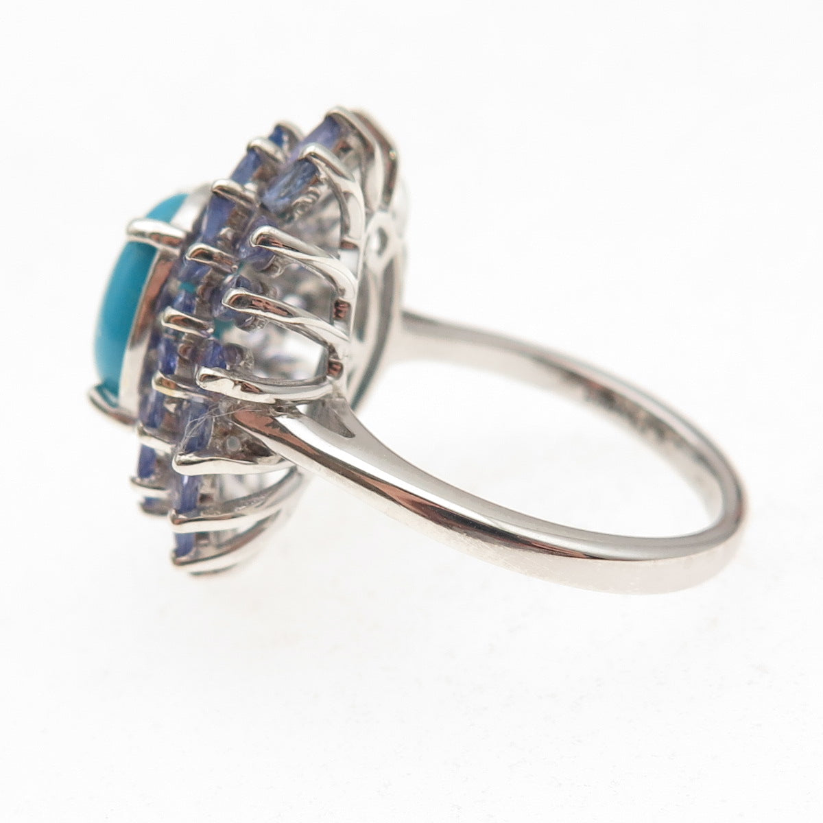 D'Joy 925 Sterling Silver Real Sleeping Beauty Turquoise & Tanzanite Ring Size 8