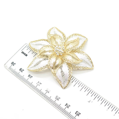 925 Sterling Silver 2-Tone Vintage Filigree Floral Pin Brooch