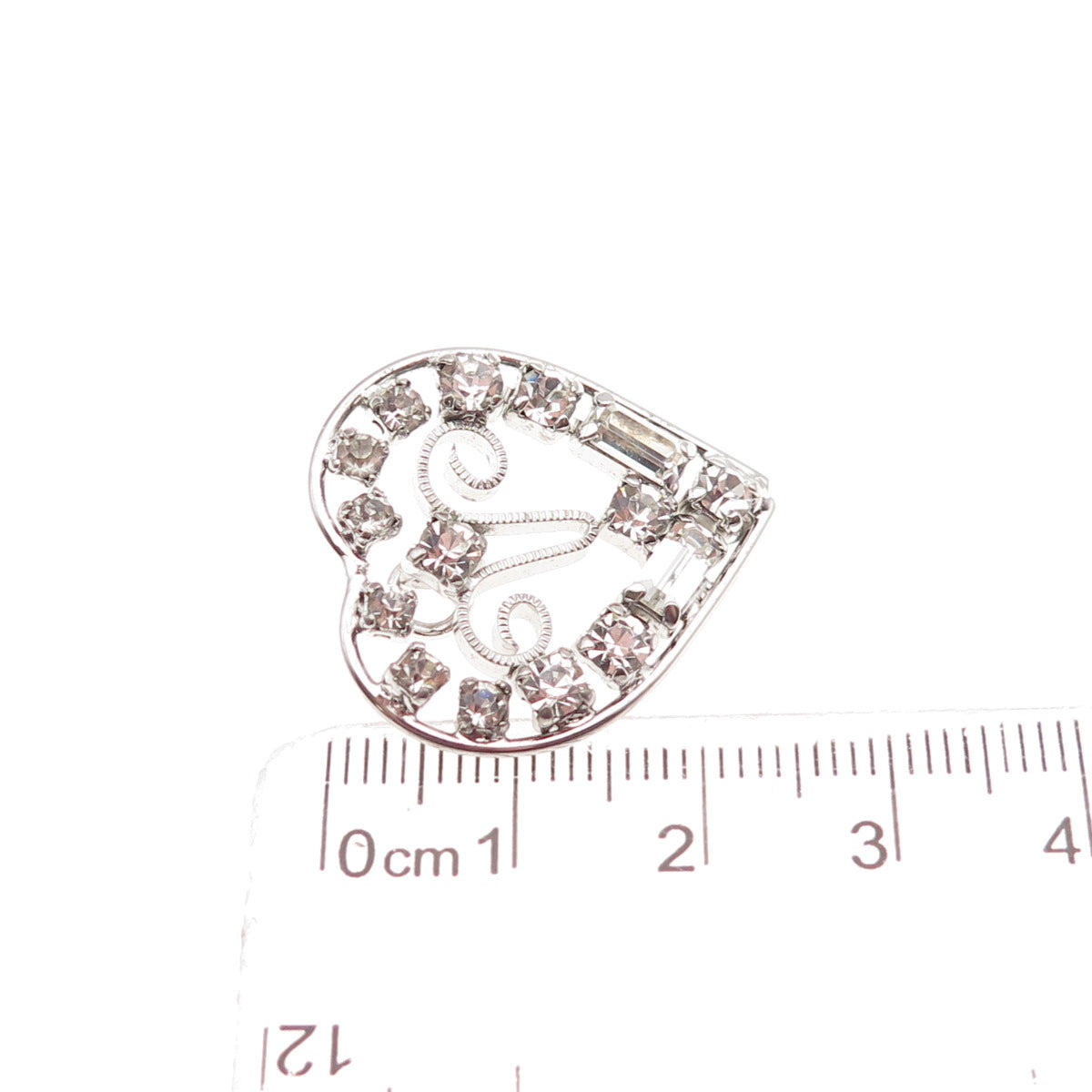 Phyllis 925 Sterling Silver Antique Art Deco Rhinestone Heart Charm Pendant