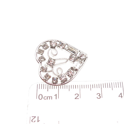 Phyllis 925 Sterling Silver Antique Art Deco Rhinestone Heart Charm Pendant