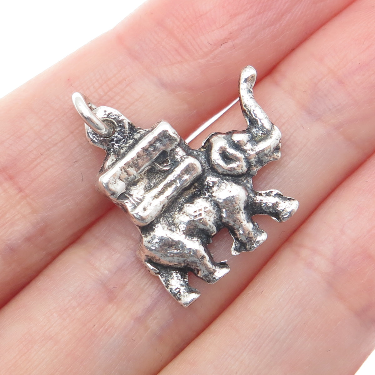 925 Sterling Silver Vintage Elephant Sedan Chair Minimalist Charm Pendant
