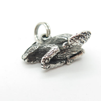 925 Sterling Silver Vintage Beaver Oxidized Minimalist 3D Charm Pendant