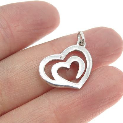 925 Sterling Silver Real Round-Cut Diamond Swirl Heart Pendant