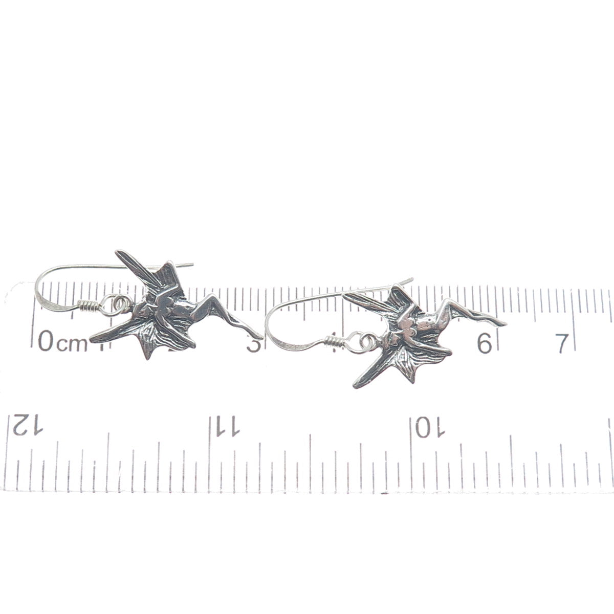 925 Sterling Silver Vintage Fairy Oxidized Dangle Earrings