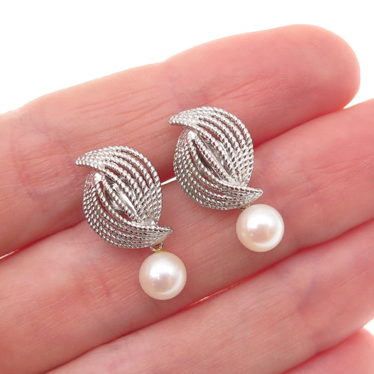 925 Sterling Silver Antique Art Deco Real Pearl Oxidized Earrings