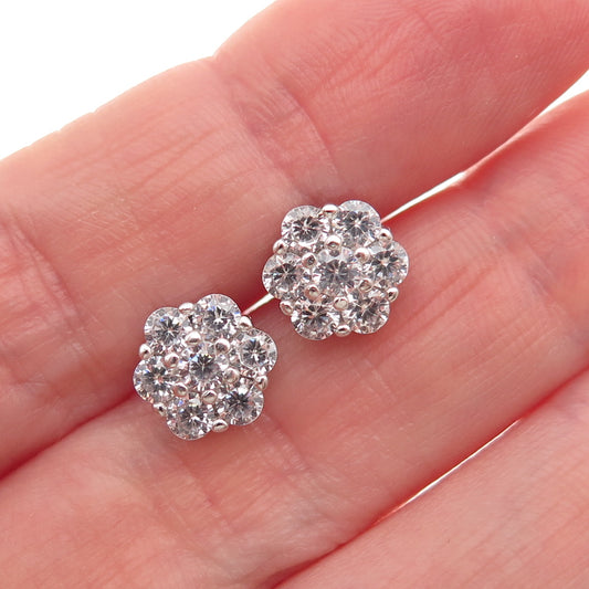 925 Sterling Silver Round-Cut C Z Floral Stud Earrings