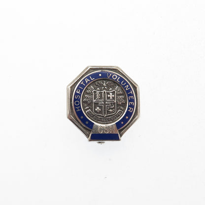 BALE 925 Sterling Silver Vintage Enamel Hospital Volunteer CSH Lapel Pin Brooch