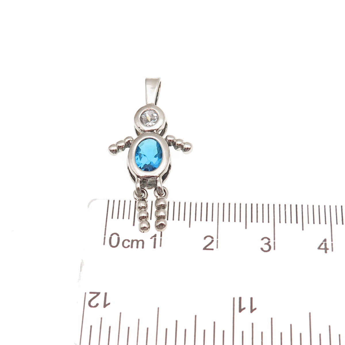 925 Sterling Silver Blue & White C Z Boy March Birthstone Articulated Pendant