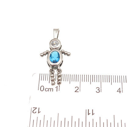925 Sterling Silver Blue & White C Z Boy March Birthstone Articulated Pendant