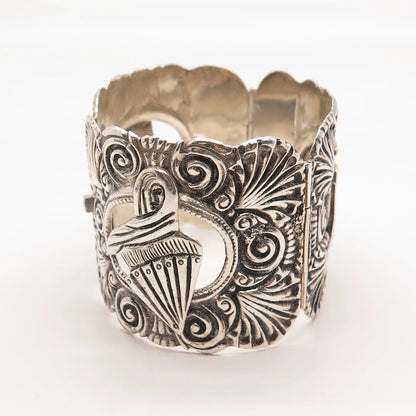 925 Sterling Silver Vintage Peru Coat of Arms Wide Panel Link Bracelet 6.75"
