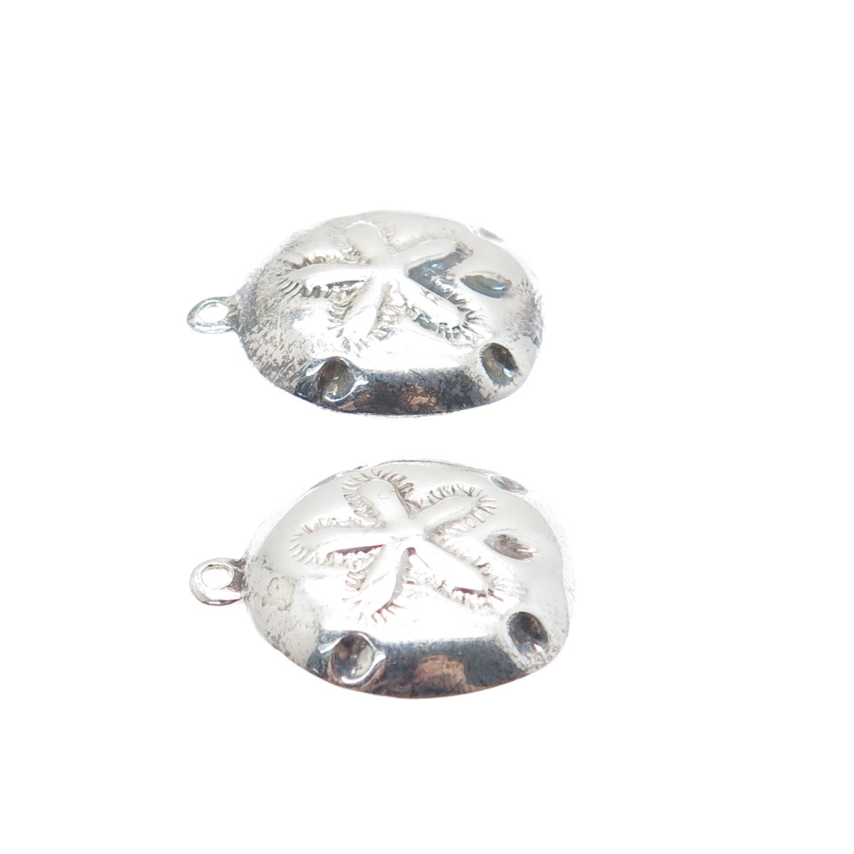 SX SALLY C 925 Sterling Silver Vintage Sand Dollar Oxidized Jacket Earrings