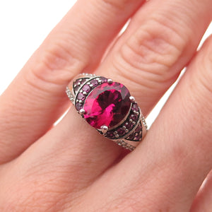 925 Sterling Silver Lab-Created Ruby Real White Topaz & Amethyst Ring Size 6