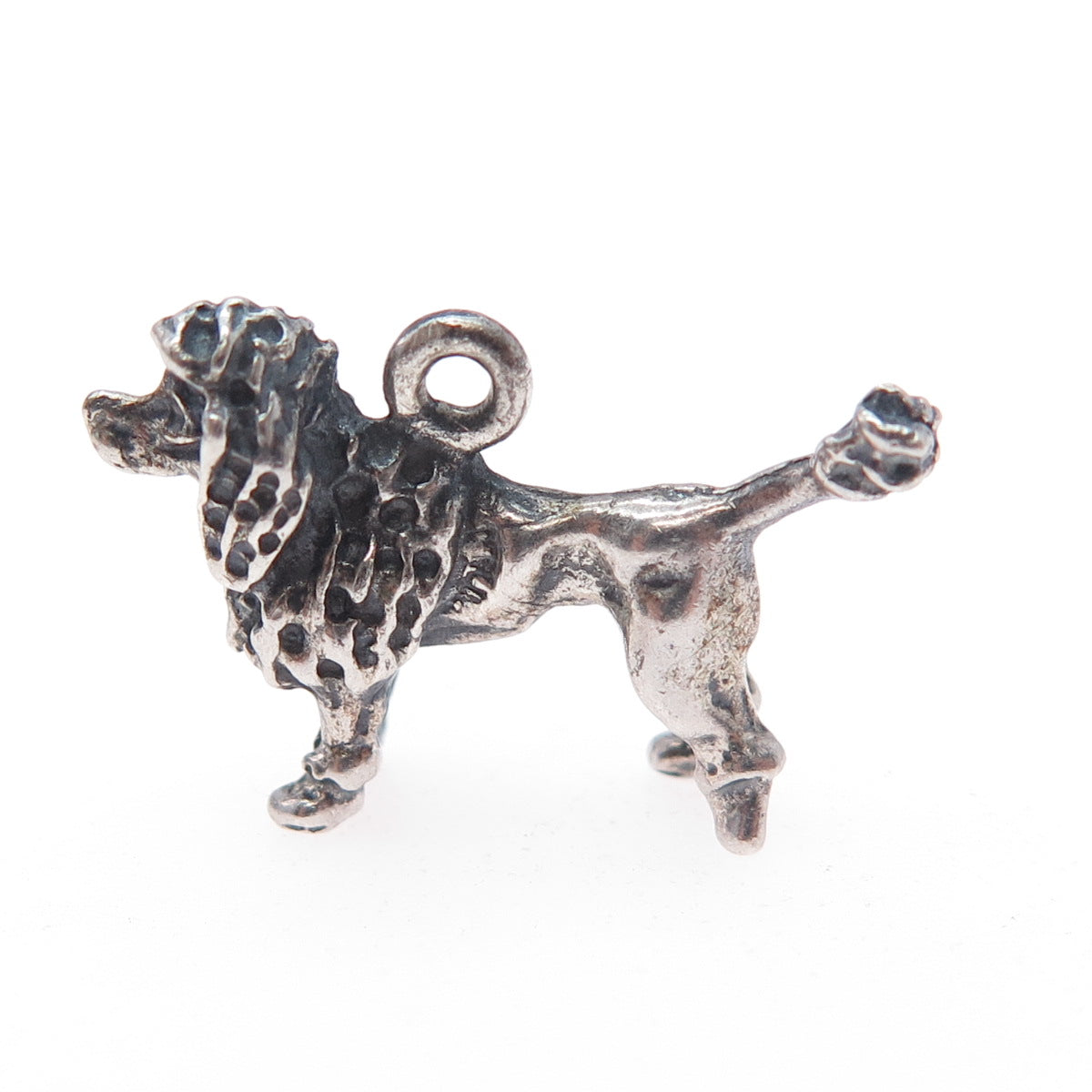 925 Sterling Silver Vintage Poodle Dog Oxidized Mini 3D Charm Pendant