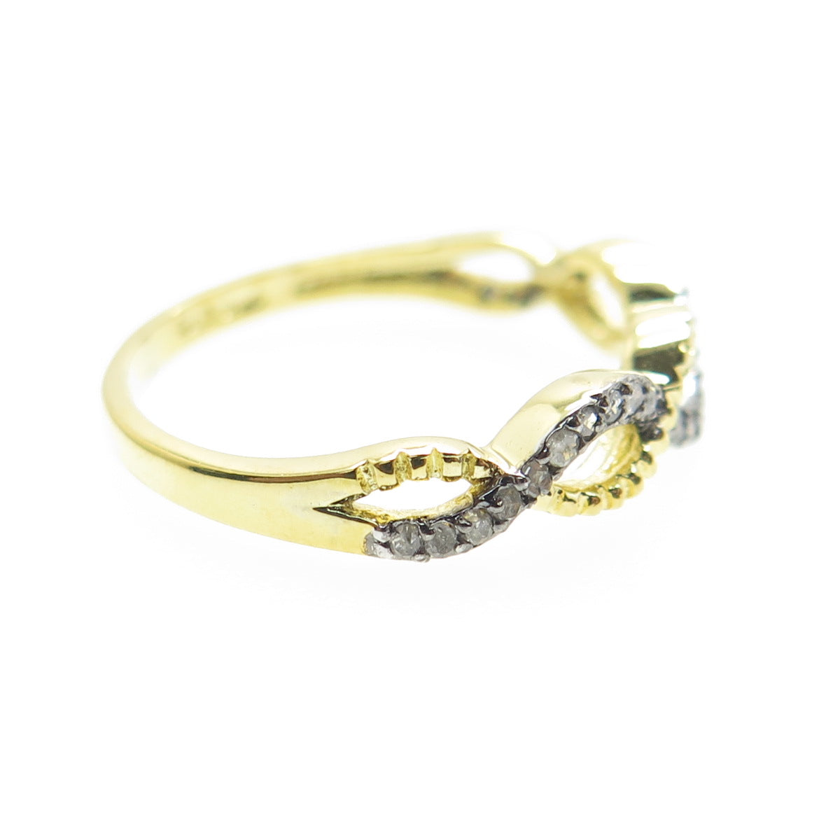 925 Sterling Silver Gold Plated Real White Diamond Infinity Ring Size 7.25