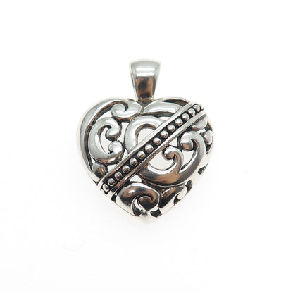 ANNIKA WITT 925 Sterling Silver Vintage Ornate Heart Oxidized Charm Pendant