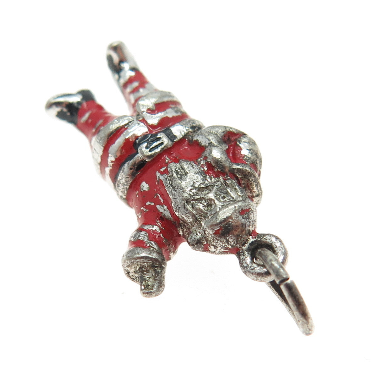 GRIFFITH & SONS CO 925 Sterling Silver Antique Enamel Santa Christmas Pendant