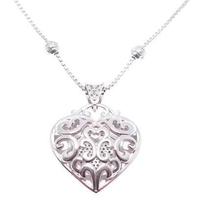 DASAN 925 Sterling Real Diamond Heart Bead By The Yard Box Chain Necklace 18-20"