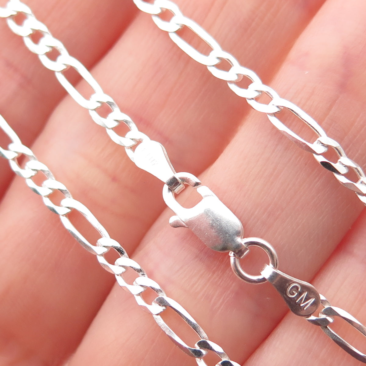 P. Lux 925 Sterling Silver Italy Figaro Chain Necklace 18"