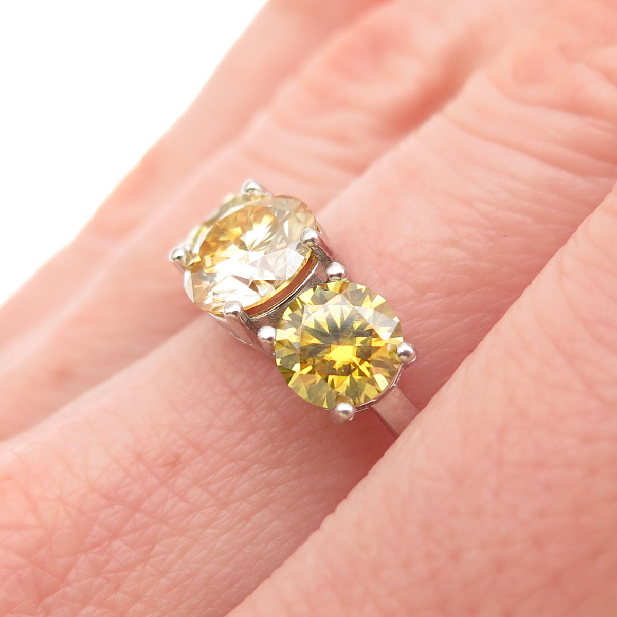 925 Sterling Silver Real Round-Cut Canary Moissanite Ring Size 8.25
