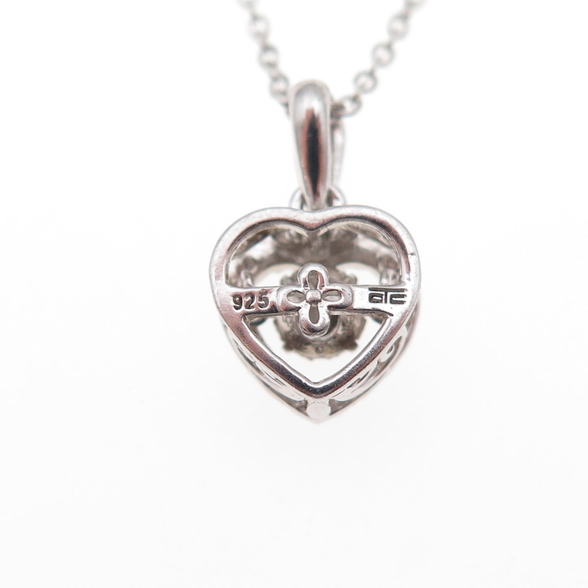 925 Sterling Silver Real Round-Cut Diamond Heart Cable Chain Necklace 18"