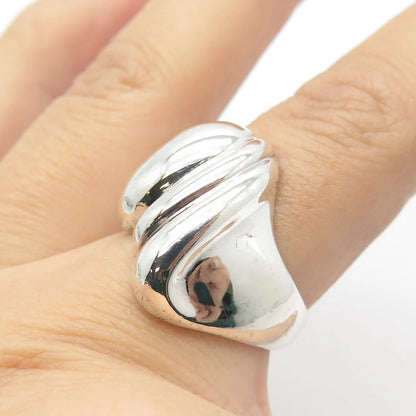 925 Sterling Silver Vintage Ribbed Ring Size 8