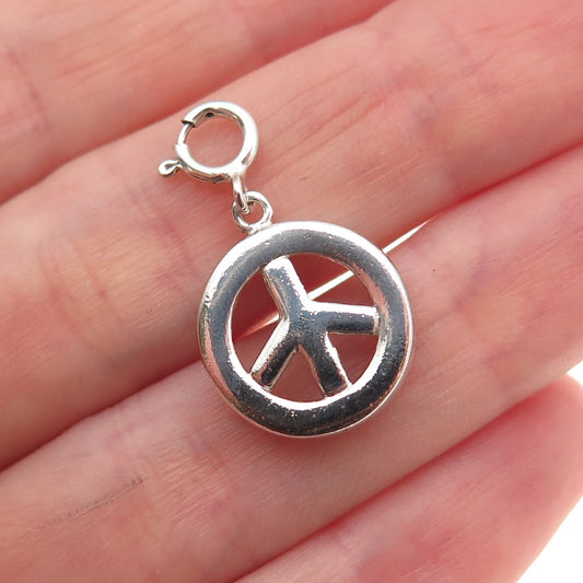 Jezlaine 925 Sterling Silver Vintage Peace Symbol Spring Ring Lock Charm Pendant