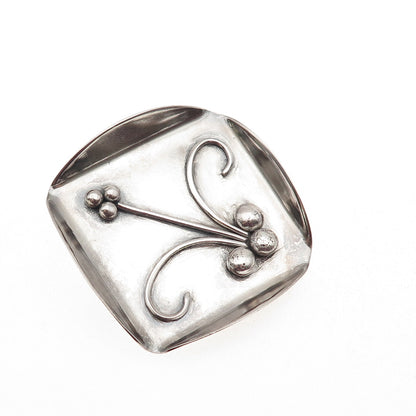 925 Sterling Silver Vintage Modernist Floral Oxidized Large Pin Brooch
