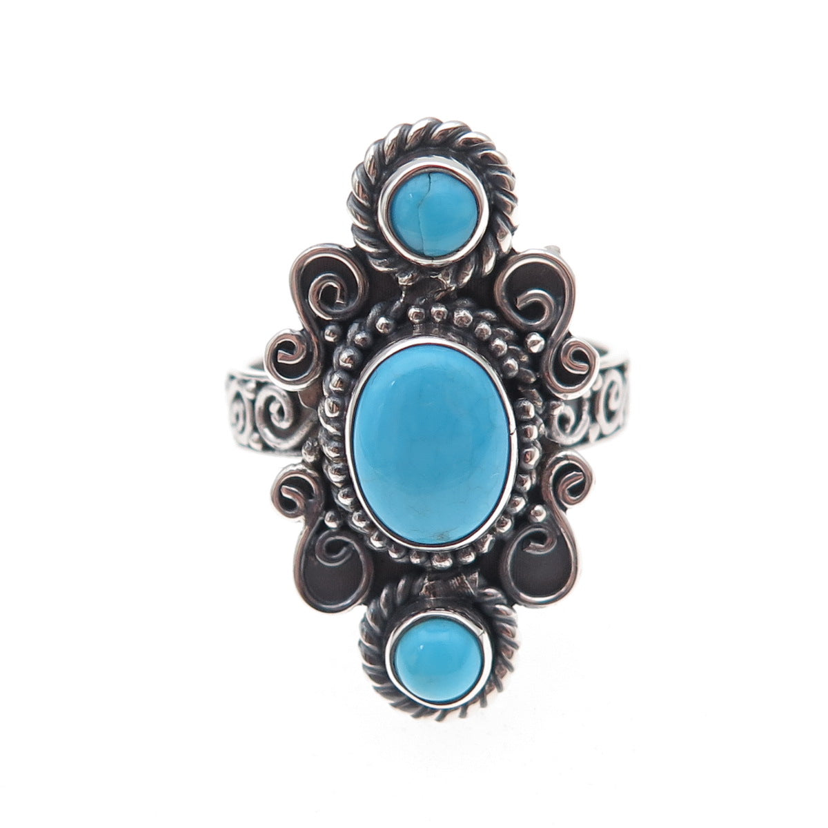925 Sterling Silver Vintage Sleeping Beauty Turquoise Oxidized Ring Size 8.5