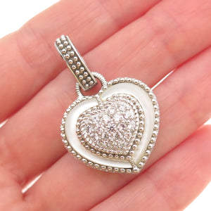 Judith Ripka 925 Sterling Silver Real MOP & Round-Cut C Z Heart Charm Pendant