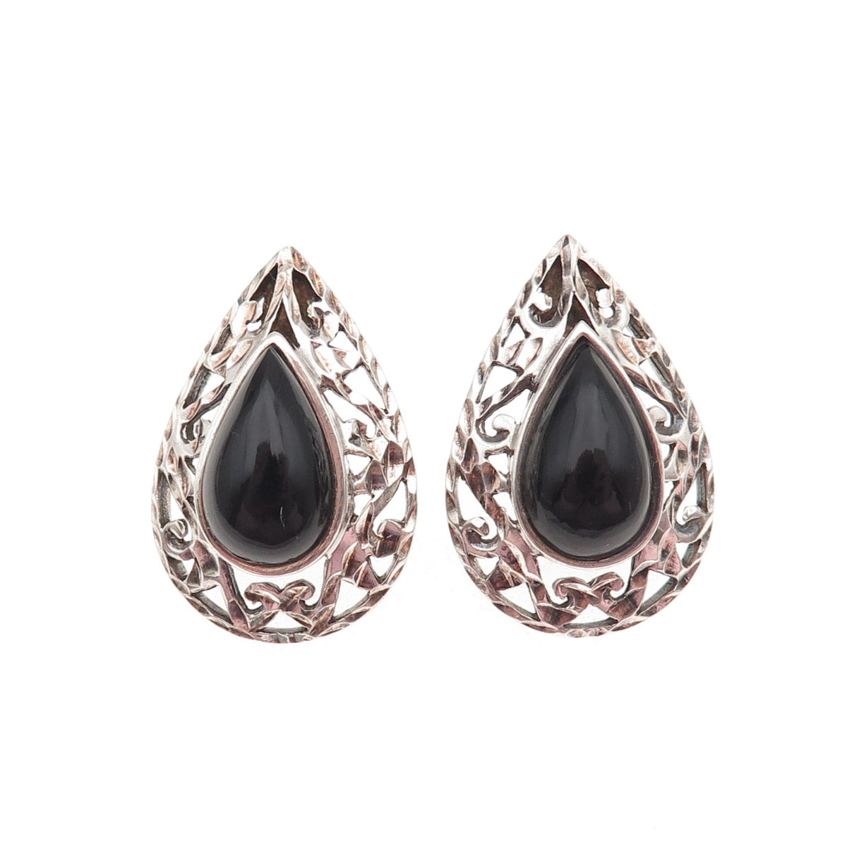 Chapal Zenray 925 Sterling Silver Vintage Real Black Onyx Teardrop Earrings