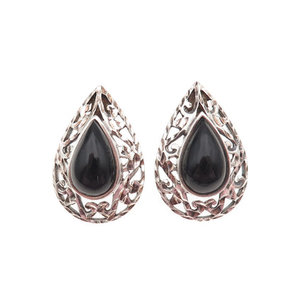 Chapal Zenray 925 Sterling Silver Vintage Real Black Onyx Teardrop Earrings