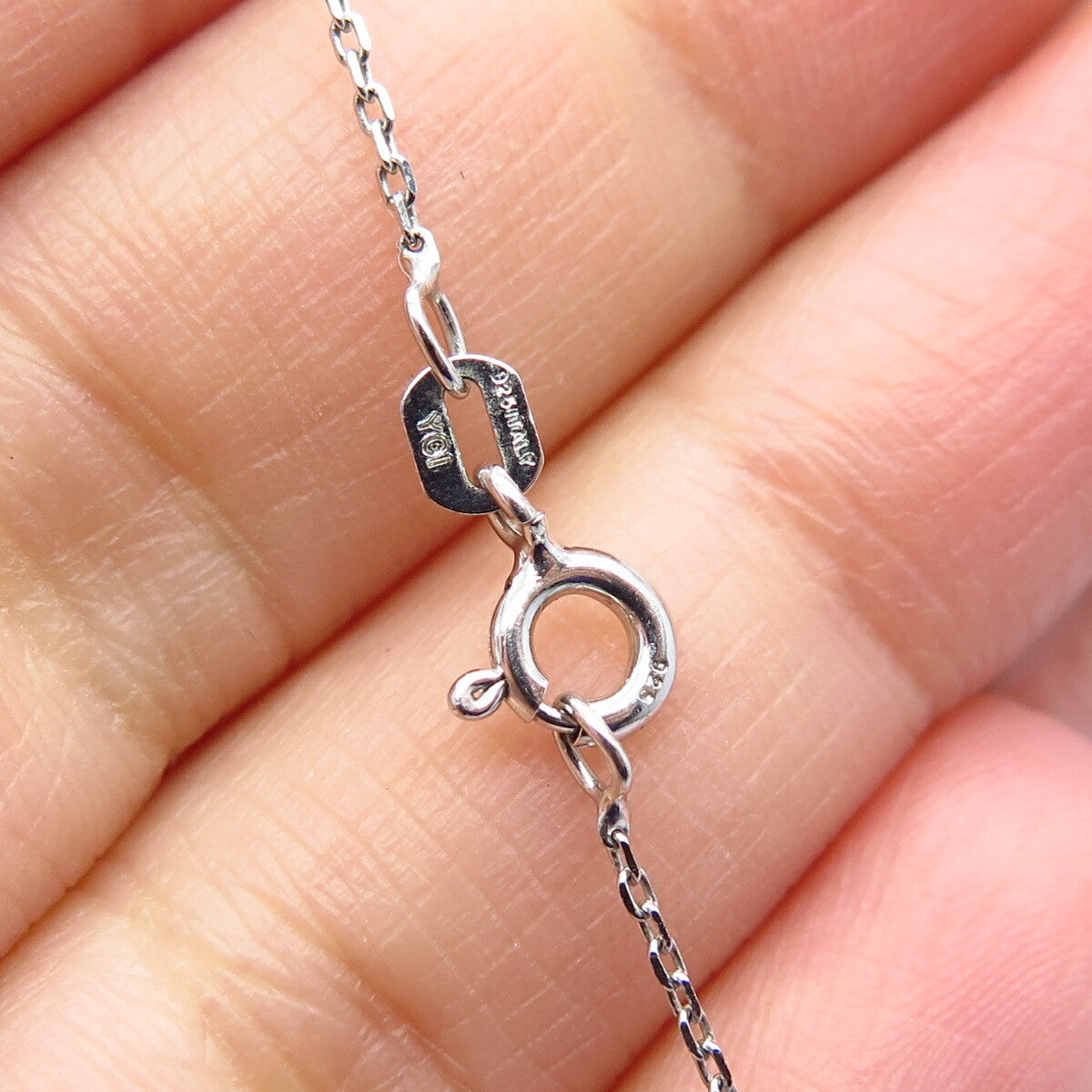 925 Sterling Silver 2-Tone Italy Sun Real Diamond Angel Rolo Chain Necklace 17"