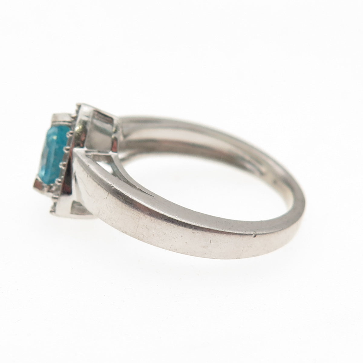 925 Sterling Silver Real Apatite & White Topaz Ring Size 7.25