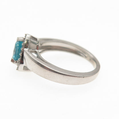 925 Sterling Silver Real Apatite & White Topaz Ring Size 7.25