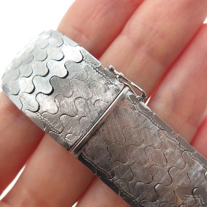 835 Silver Antique Art Deco Italy Dragon Scale Wide Link Bracelet 7.25"