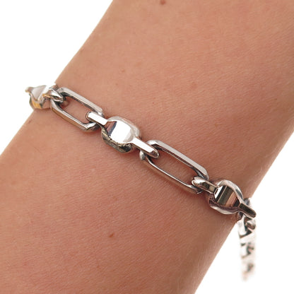 925 Sterling Silver Vintage Italy Paperclip Anchor Link Bracelet 8"