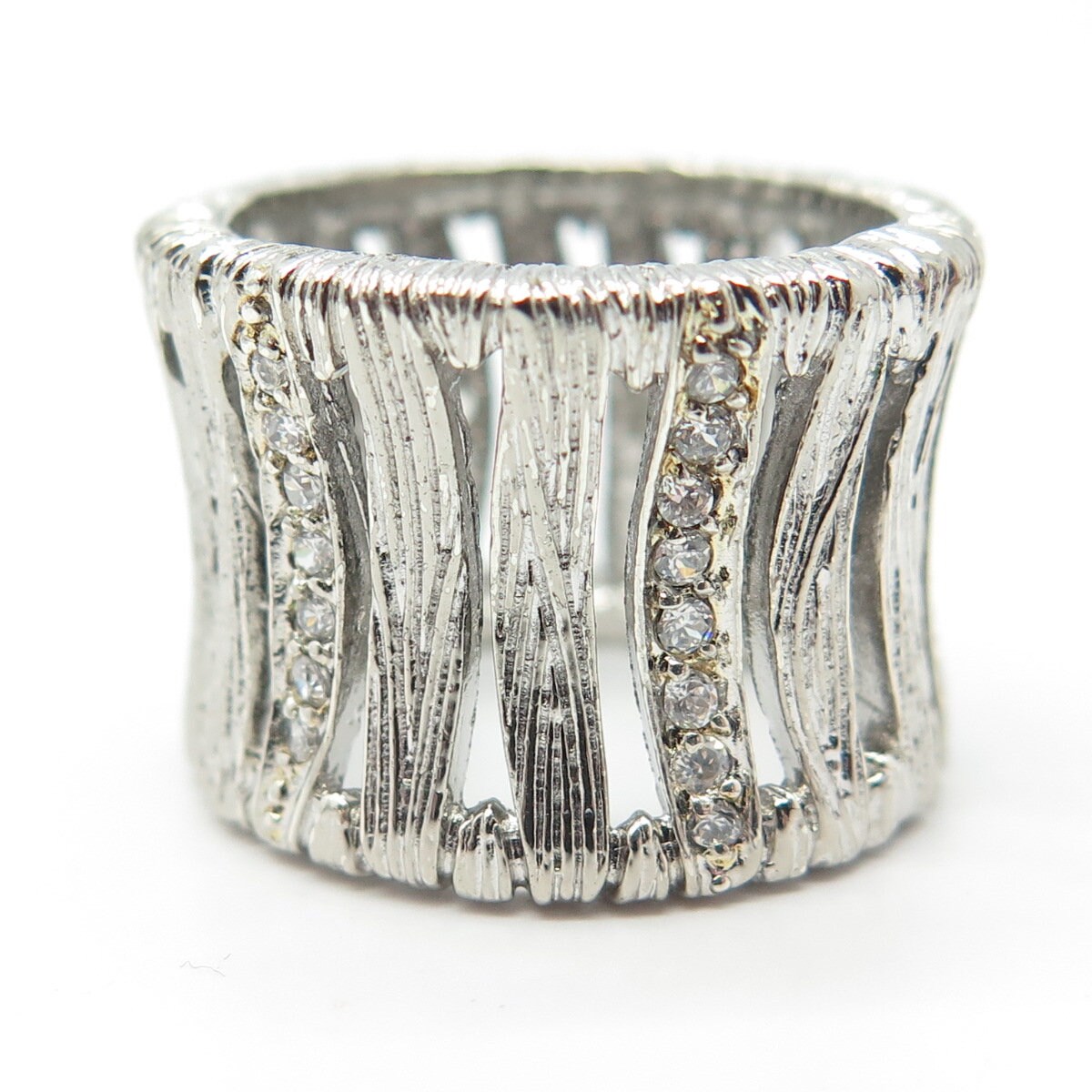 925 Sterling Silver Vintage C Z Wide Band Ring Size 7.25