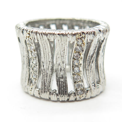 925 Sterling Silver Vintage C Z Wide Band Ring Size 7.25
