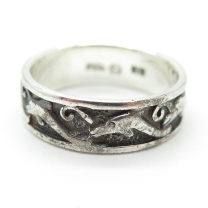 PETER STONE 925 Sterling Silver Vintage Dolphin Oxidized Band Ring Size 8.25