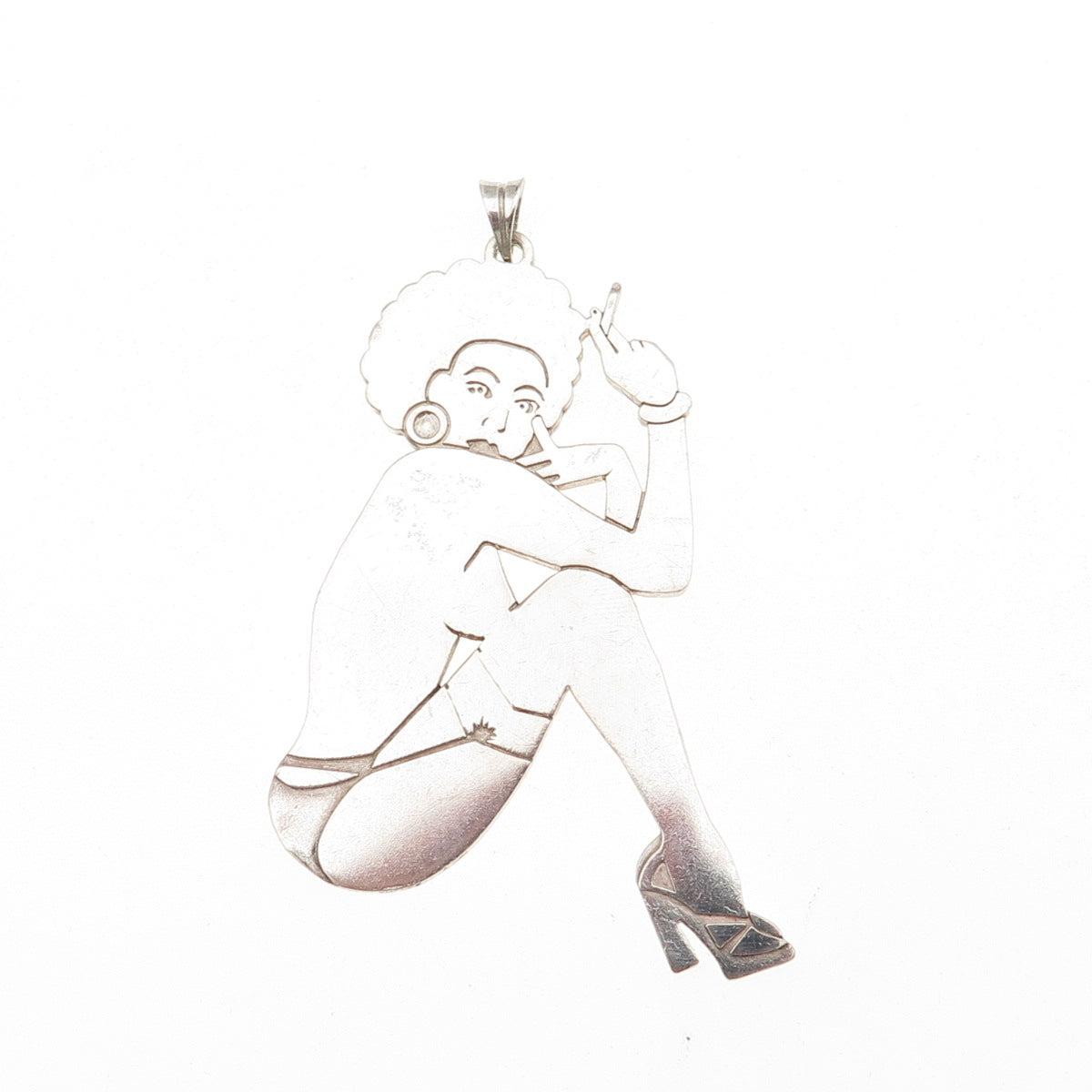 White Trash Charms 925 Sterling Silver 60's Afro Pin-up Girl Pendant