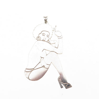 White Trash Charms 925 Sterling Silver 60's Afro Pin-up Girl Pendant